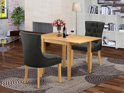 East West Furniture NDFR3-OAK-20 Norden 3 Piece Dinette Set for Small Spaces Contains a Rectangle Dining Table with Dropleaf and 2 Dark Gotham Linen Fabric Parson Chairs, 30x48 Inch - LeafyLoom