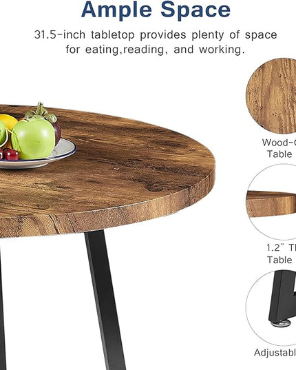 VECELO Round Kitchen Table with 2 Upholstered Chairs, 3-Piece Wood Dinette Sets with Steel Frame for Breakfast Nook, Dining Room, and Small Space, Antique Brown - LeafyLoom