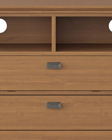 SIMPLIHOME Artisan SOLID WOOD Universal TV Media Stand, 72 inch Wide, Transitional, Living Room Entertainment Center, Storage Cabinet, for Flat Screen TVs up to 80 inches in Honey Brown - LeafyLoom