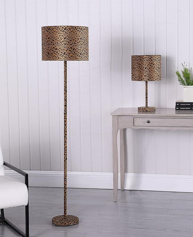 Ore International HBL2422 59" in Faux Suede Leopard Print Floor Lamp - LeafyLoom