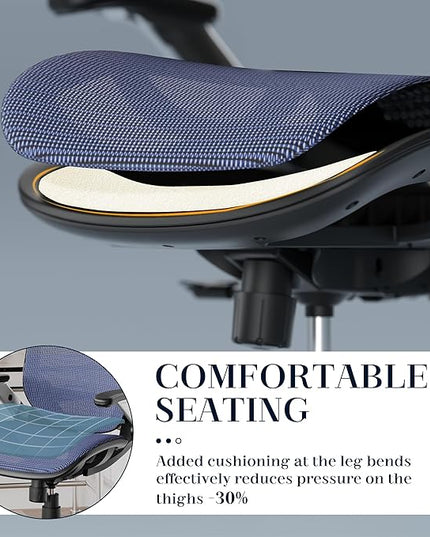 GABRYLLY Ergonomic Office Chair, High Back Mesh Desk Chair with Adjustable Headrest, Flip-Up Arms, 90-120° Tilt Lock, Lumbar Support and Comfy Seat, Swivel Computer Task Chair, Blue - LeafyLoom