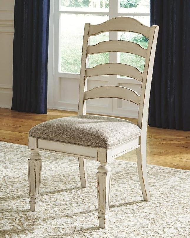 Signature Design by Ashley Realyn Dining Room Upholstered Chair 2 Count, Antique White - LeafyLoom