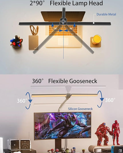 LED Desk Lamp with Remote for Home Office,24W Bright Desk Light with Clamp for Study Reading, Double Head Eye-Caring Clip on Lights,10 Dimmable Brightness, 50,000H Life Span,Desk Lamp for Workbench - LeafyLoom