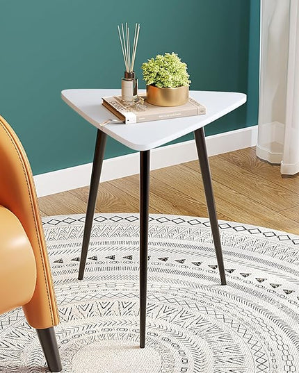 SAYGOER White End Table for Small Places Triangle Side Tables Modern Sofa Table for Living Room Bedroom Office Small Night Stand Metal Legs Bedside Table White Home Decor, Easy Assembly - LeafyLoom