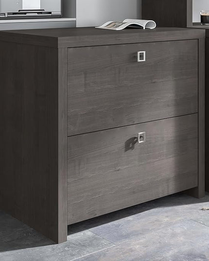 Bush Business Furniture Lateral Cabinet with Satin Silver Hardware | Echo Collection 2 Drawer Filing Unit for Home Office or Professional, 31W, Charcoal Maple - LeafyLoom