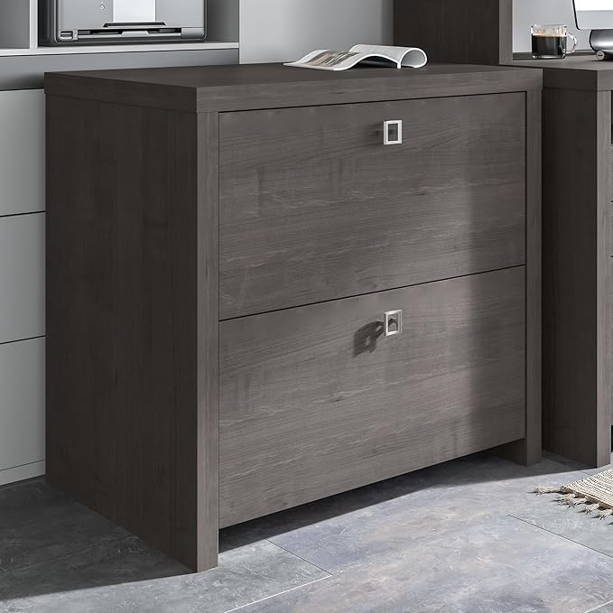Bush Business Furniture Lateral Cabinet with Satin Silver Hardware | Echo Collection 2 Drawer Filing Unit for Home Office or Professional, 31W, Charcoal Maple - LeafyLoom