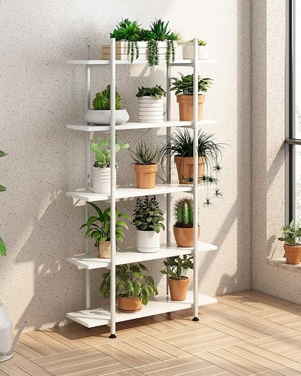 Bookshelf 5 Tiers White Wooden Storage Shelf,Modern Open Display Storage Bookcase Book Organizer,Metal Bookshelf Standing Storage Shelf Tall Shelving Units for Home Office Study - LeafyLoom
