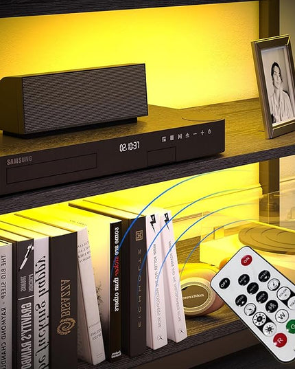 IRONCK TV Stand LED Lights, Entertainment Center with Power Outlet for 55 Inch TV, Industrial TV Console with Media Storage Shelf and 2 Large Drawers,for Bedroom/Living Room, Black - LeafyLoom