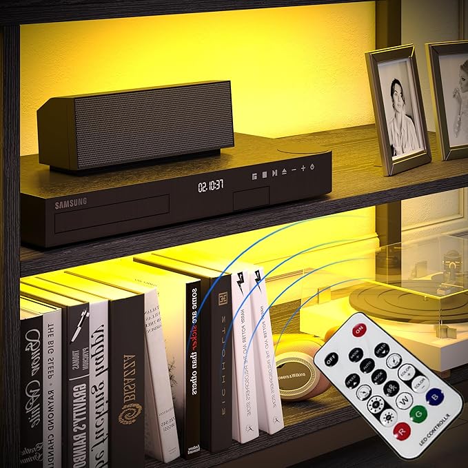IRONCK TV Stand LED Lights, Entertainment Center with Power Outlet for 55 Inch TV, Industrial TV Console with Media Storage Shelf and 2 Large Drawers,for Bedroom/Living Room, Black - LeafyLoom
