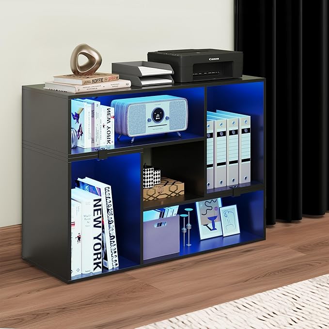 YITAHOME DIY TV Stand w/LED Strip, Modern Deformable Entertainment Center for 75/70/65/60/55/50/45 inch TVs, Gaming TV Consoles 2 Pieces Media Console Cabinet for 300lbs for Living Room, Black - LeafyLoom