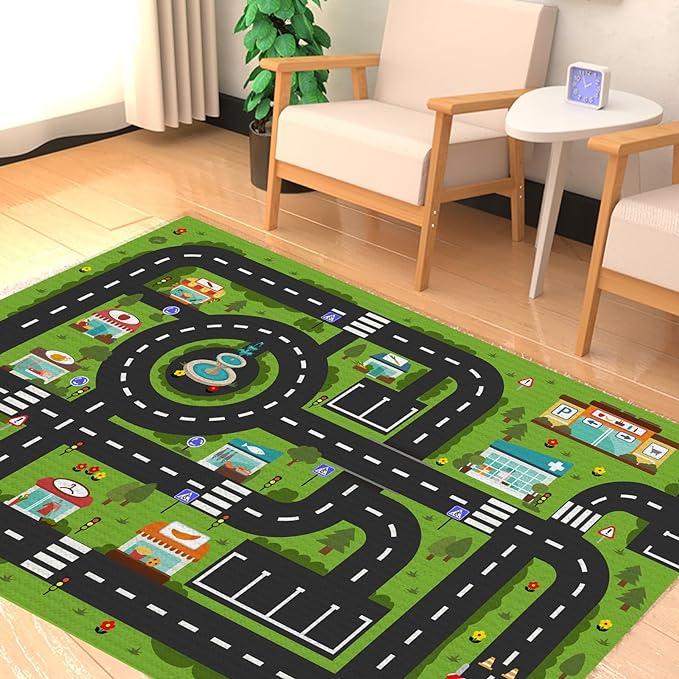Analog ABC Kids Rug Playroom Car Rug Play Mat City Life Road Rug for Cars Fun City Map for Carpet for Bedroom Boys (63 * 94 inches, Gorgeous City) - LeafyLoom
