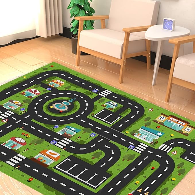 Analog ABC Kids Rug Playroom Car Rug Play Mat City Life Road Rug for Cars Fun City Map for Carpet for Bedroom Boys (78 * 118 inches, Gorgeous City) - LeafyLoom