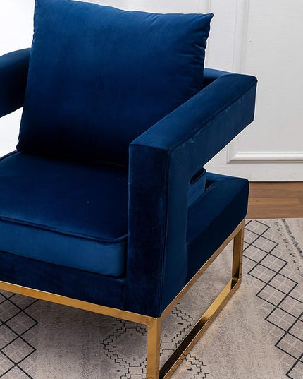 Roundhill Furniture Lenola Upholstered Accent Arm Chair, Blue 29.75D x 27.5W x 34.5H Inch - LeafyLoom