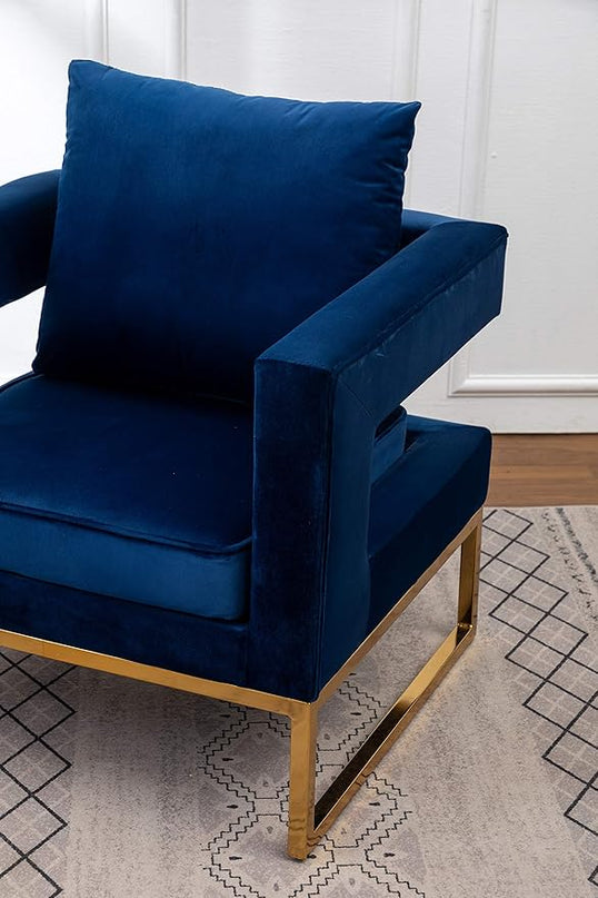 Roundhill Furniture Lenola Upholstered Accent Arm Chair, Blue 29.75D x 27.5W x 34.5H Inch - LeafyLoom