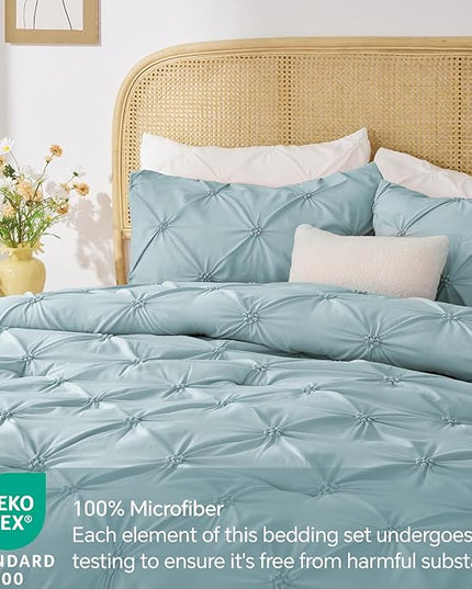 BEDELITE Light Blue Twin Comforter Set for Girls - 2 Peices Boho Pintuck Bedding Comforter Sets, Lightweight Soft & Warm Twin Bedding Sets with 1 Pillowcase for All Season - LeafyLoom