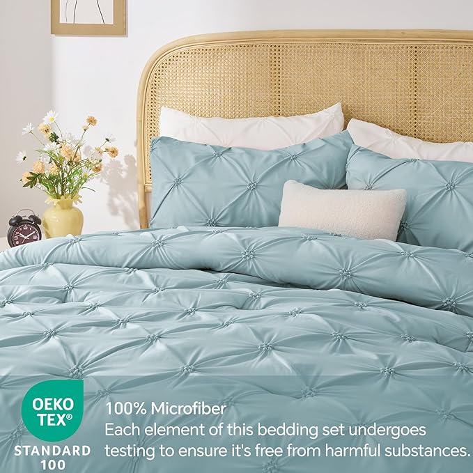 BEDELITE Light Blue Twin Comforter Set for Girls - 2 Peices Boho Pintuck Bedding Comforter Sets, Lightweight Soft & Warm Twin Bedding Sets with 1 Pillowcase for All Season - LeafyLoom