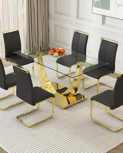 Modern Dining Chairs Set of 6,High Back Black Kitchen Chairs,Faux Leather Side Chair with Gold Plated Metal Legs,Easy to Clean Upholstered Dining Chairs,Ideal for Living Room(Gold Leg) - LeafyLoom