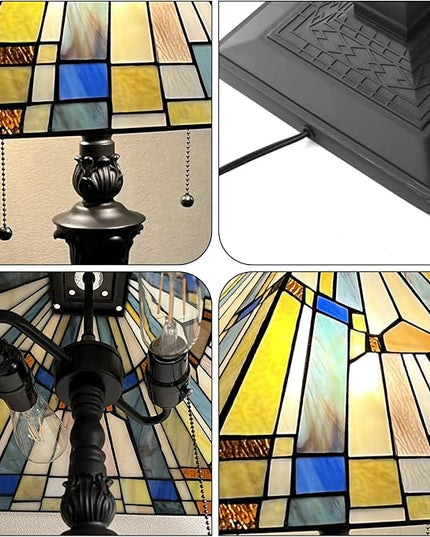 Capulina Tiffany Floor Lamp 2-Light 16X16X63 Inches Green Blue Antique Style Stained Glass Standing Reading Floor Lamp for Living Room Bedroom Home Office - LeafyLoom