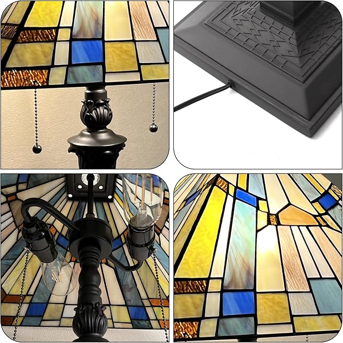 Capulina Tiffany Floor Lamp 2-Light 16X16X63 Inches Green Blue Antique Style Stained Glass Standing Reading Floor Lamp for Living Room Bedroom Home Office - LeafyLoom