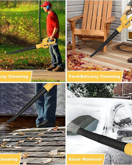 Leaf Blower Cordless - 21V Electric Cordless Leaf Blower with 2 Batteries and Charger, 2 Speed Mode, 2.0Ah Lightweight Battery Powered Leaf Blowers for Lawn Care, Patio, Blowing Leaves Lemon Yellow - LeafyLoom