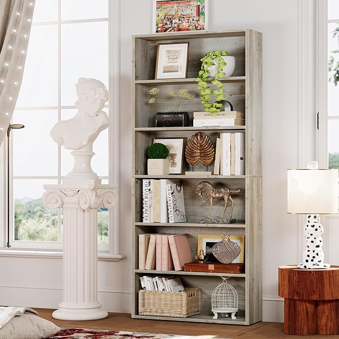 IRONCK Bookshelves and Bookcases Floor Standing 6 Tier Display Storage Shelves 70in Tall Bookcase Home Decor Furniture for Home Office, Living Room, Bed Room - LeafyLoom