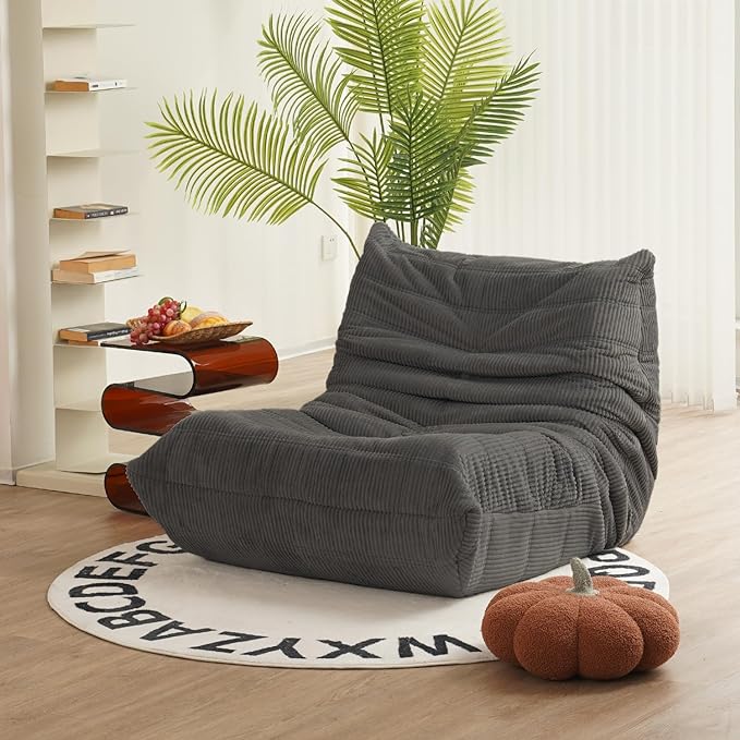 N&V Fireside Chair, Mid Century Armless Floor Sofa, Soft Premium Corduroy Floor Lounge Chair, Foam Sofa Accent Chair for Living Room Bedroom and Office Frost Grey - LeafyLoom