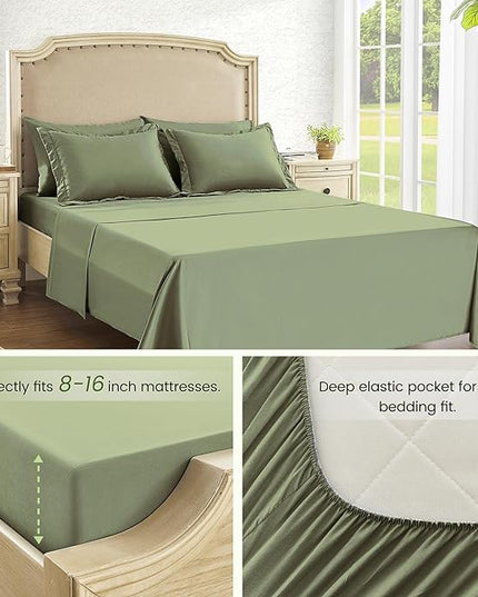 Full Size Bed in a Bag, 7 Pieces Comforter Set, Wood Grain Texture Bedding, Green Bed Set with Comforter, Pillowcases, Flat Sheet, Fitted Sheet and Pillow Shams - LeafyLoom
