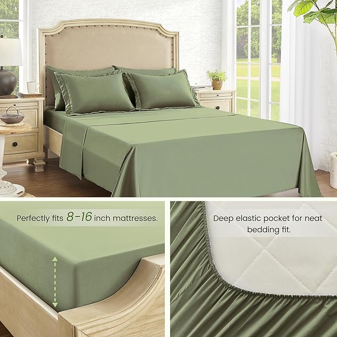 Full Size Bed in a Bag, 7 Pieces Comforter Set, Wood Grain Texture Bedding, Green Bed Set with Comforter, Pillowcases, Flat Sheet, Fitted Sheet and Pillow Shams - LeafyLoom
