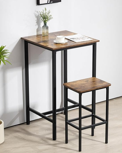 Finnhomy Bar Table, 23.6" Pub Table High Top Table, Square Bar Height Table, Counter Height Cocktail Table, Small Kitchen Table Set for 2, Breakfast for Kitchen, Living Room, Rustic Brown - LeafyLoom