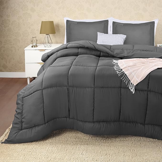 Utopia Bedding Queen Size Comforter Set with 2 Pillow Shams, Bedding Comforter Sets, Down Alternative Grey Comforter, Soft and Comfortable, Machine Washable - LeafyLoom