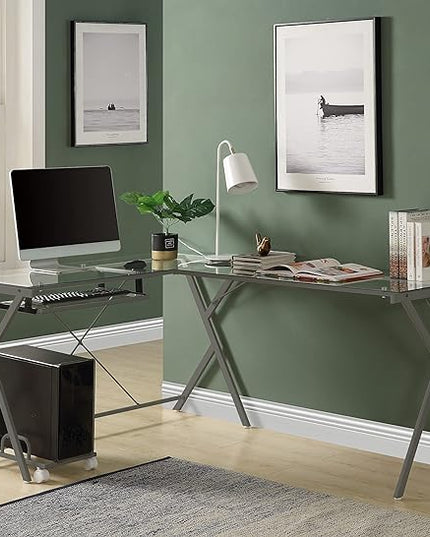 NicBex Kimberly-DW-00021-LWJ Home Office Desks, 62"x47"x28", Silver - LeafyLoom