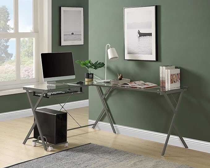 NicBex Kimberly-DW-00021-LWJ Home Office Desks, 62"x47"x28", Silver - LeafyLoom