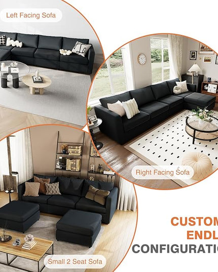 Sweetcrispy Convertible Modular Sectional Sofa, 5 Seat Sectional Couches for Living Room, L-Shaped Modern Fabric Modular Sofa Sleeper with Double Chaise for Home, Apartment, Dorm, Dark Grey - LeafyLoom