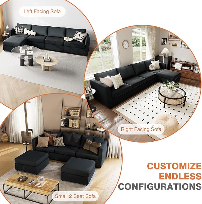 Sweetcrispy Convertible Modular Sectional Sofa, 5 Seat Sectional Couches for Living Room, L-Shaped Modern Fabric Modular Sofa Sleeper with Double Chaise for Home, Apartment, Dorm, Dark Grey - LeafyLoom