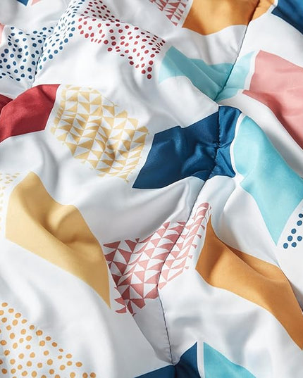 Comfort Spaces Kylar Cozy Comforter Set, Vibrant Chevron Ruching Design with Solid Reverse, All Season Down Alternative Bedding with Matching Sham, Full/Queen (88 in x 92 in), Multi/Aqua 3 Piece - LeafyLoom