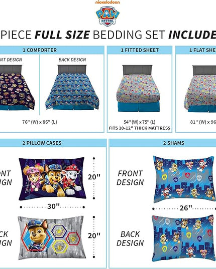 Franco Kids Bedding Super Soft Comforter and Sheet Set with Sham, 7 Piece Full Size, Paw Patrol Movie - LeafyLoom