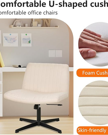 FDW Criss Cross Chair Armless Cross Legged Office Desk Chair Adjustable Swivel Ergonomic Desk Chair No Wheels U Shaped Backrest with Wide Seat Native Sponge Computer Task Vanity Chair for Home Office - LeafyLoom