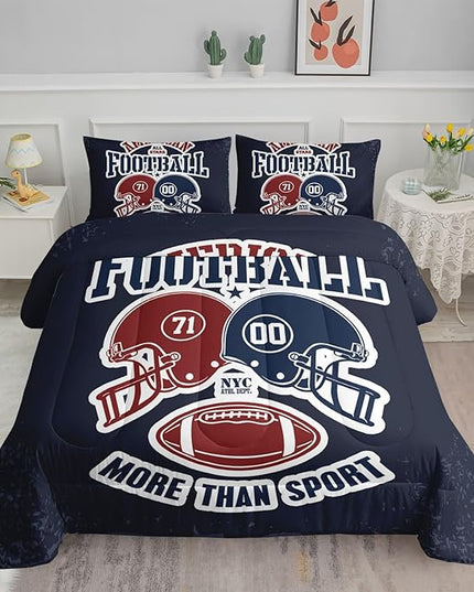Datura home American Football Comforter Set Vintage Navy American Football Printed Quilt Bedding Set with 1 Comforter and 2 Pillowcases for Boys and Girls Bedroom All Season(Football Navy Queen) - LeafyLoom