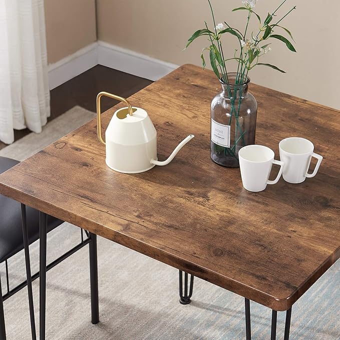 VECELO 3 Piece Kitchen Room Chairs Set for Dinette, Breakfast Nook, Farmhouse, Small Space, Modern Industrial Style, Dining Table for 2, Vintage Brown - LeafyLoom