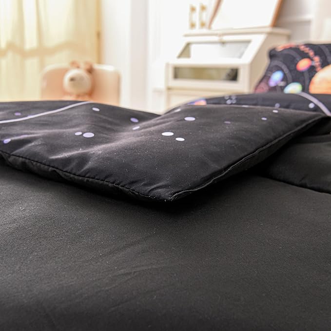 6 Pcs Solar System Comforter Set Full Outer Space Bedding Set Universe Planets Theme Comforter for Boys Kids Ultra-Soft (1 Comforter, 2 Pillowcases, 1 Flat Sheet, 1 Fitted Sheet,1 Pillowcover) - LeafyLoom