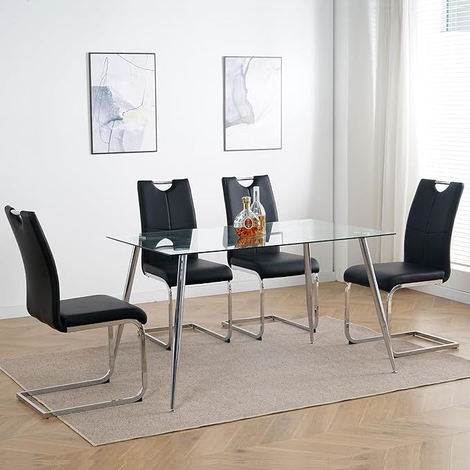 NicBex Haerin-SD-00374-LWJ Dining Chairs, 16.5"x17.9"x38.2", Black and Silver - LeafyLoom
