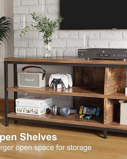 MUTUN Corner TV Stand with Power Outlet, Corner TV Stand for 32 43 50 55 60 Inch TV, Corner Entertainment Center, Industrial TV Console Table for Living Room Bedroom, 55 Inch, Rustic Brown - LeafyLoom