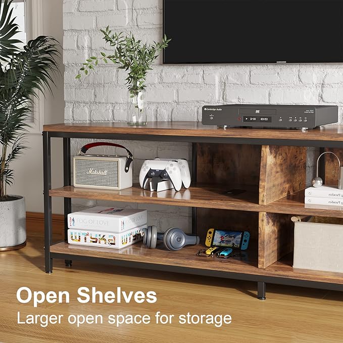 MUTUN Corner TV Stand with Power Outlet, Corner TV Stand for 32 43 50 55 60 Inch TV, Corner Entertainment Center, Industrial TV Console Table for Living Room Bedroom, 55 Inch, Rustic Brown - LeafyLoom