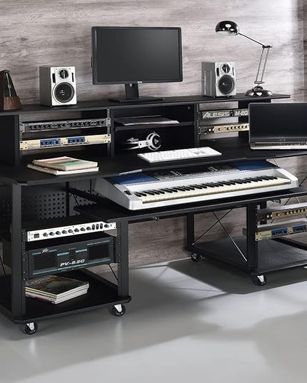 Acme Furniture Metal and Wooden Music Desk with Wheels, Black - LeafyLoom