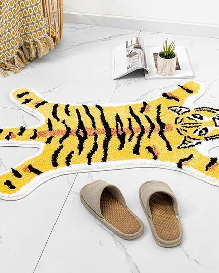Tiger Shaped Bath Mat for Bathroom Cute Animals Yellow Tiger Cartoon Bath Rug Non-Slip Absorbent Bathtub Rug for Bathroom Tub Door Mat Soft Bathmat Home Decor - LeafyLoom