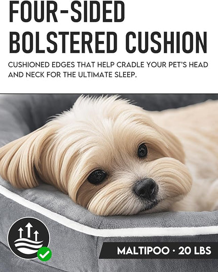 OhGeni Orthopedic Dog Bed Couch for Medium Sized Pets with Egg Foam Support, Four-Sided Bolster Cushions, Soft Tear-Resistant Fabric, and Removable Machine Washable Plush Cover 28-Inch (Gray) OhGeni