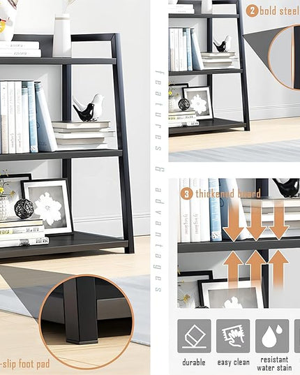 IOTXY 4 Tier Open Bookshelf - Steel and Wood Display Stand, 50CM Width Floor-Standing Bookcase, White - LeafyLoom