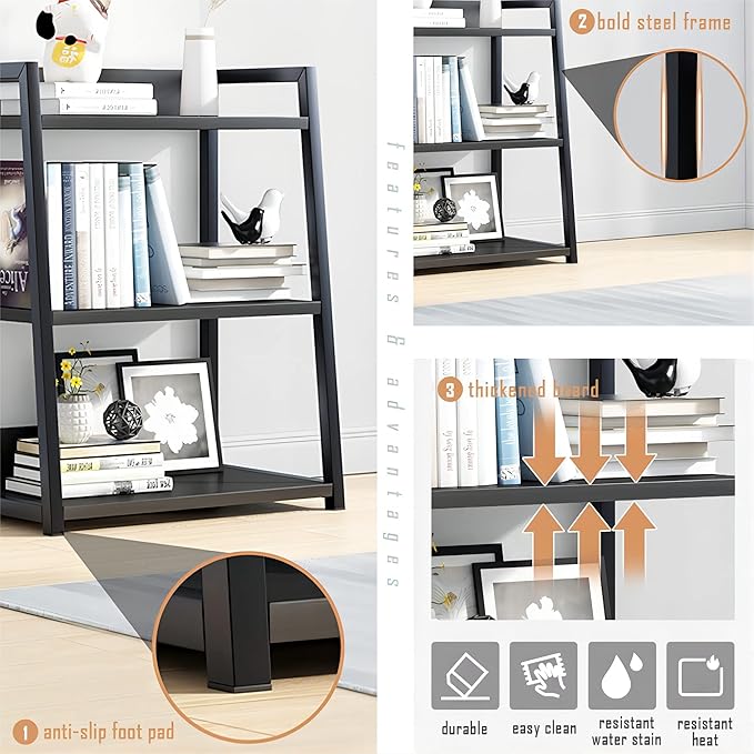 IOTXY 4 Tier Open Bookshelf - Steel and Wood Display Stand, 50CM Width Floor-Standing Bookcase, White - LeafyLoom