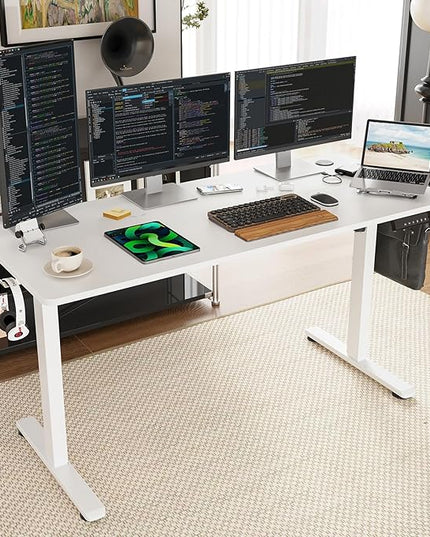 STARY Electric Memory Preset 55 x 24 Inches Adjustable Height Computer Workstation Sit Stand Home Office Desk with Splice Board, 5524, White Desktop/White Frame - LeafyLoom