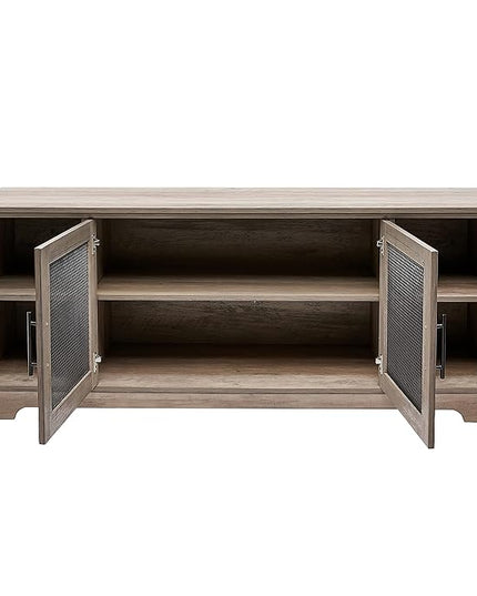 ROCKPOINT Oxford Modern Double Mesh Door Console for TVs up to 65 Inches, 58 Inch, Grey Wash - LeafyLoom